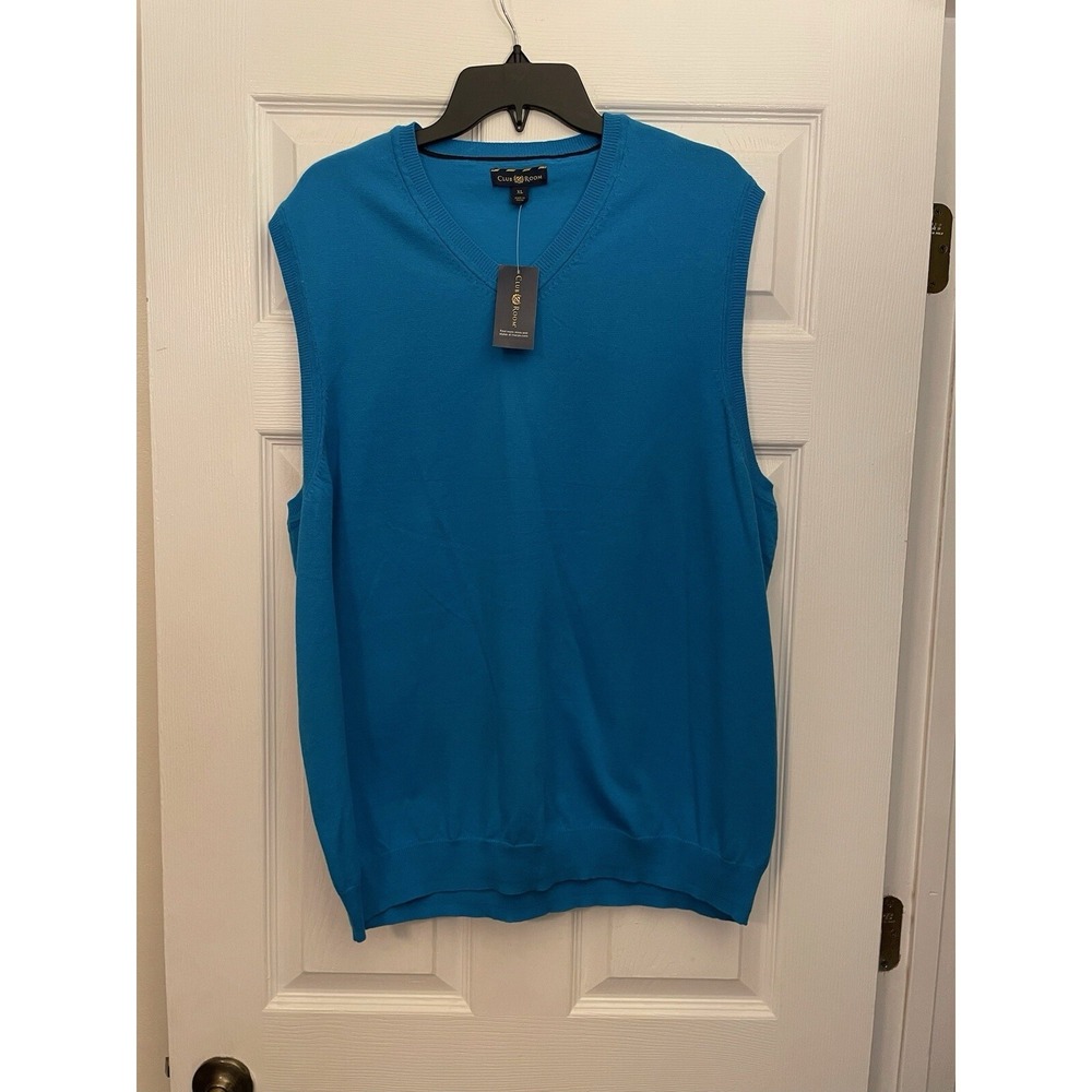Club Room Sweater Vest XL Diva Blue Golf, V-Neck, Cotton, Sleeveless, Knit, Men